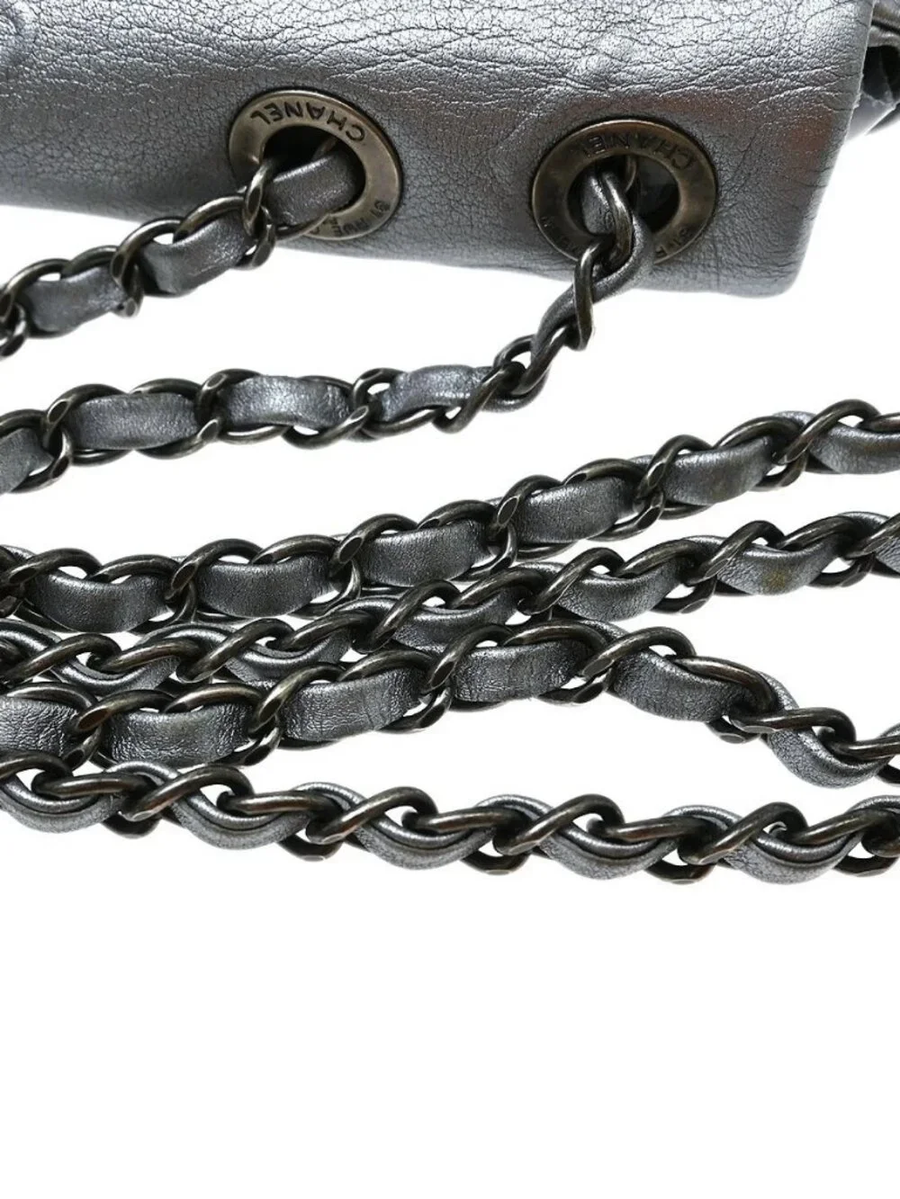 Best08 Chanel Silver Lambskin Double Chain Shoulder Bag KQ01811